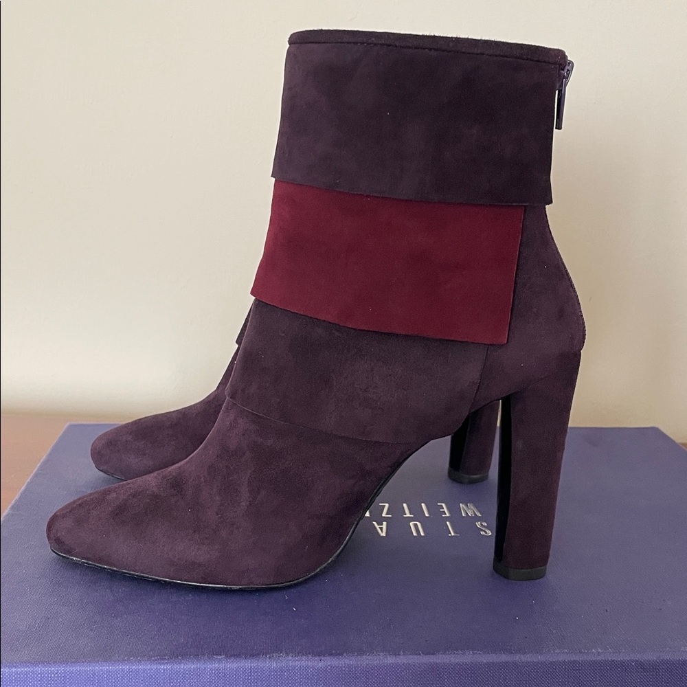 STUART WEITZMAN NEW US 7.5 Purple & Burgundy layered suede ankle boots US 7.5